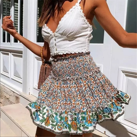 2 piece set boho gypsy floral print skirt crop top - Picture 2 of 10